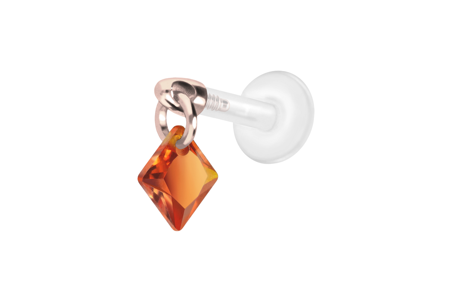 PTFE Labret Piercing mit Innengewinde + Titan-Aufsatz KRISTALLQUADRAT